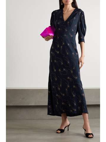 RIXO Zadie glittered crepe de chine midi dress