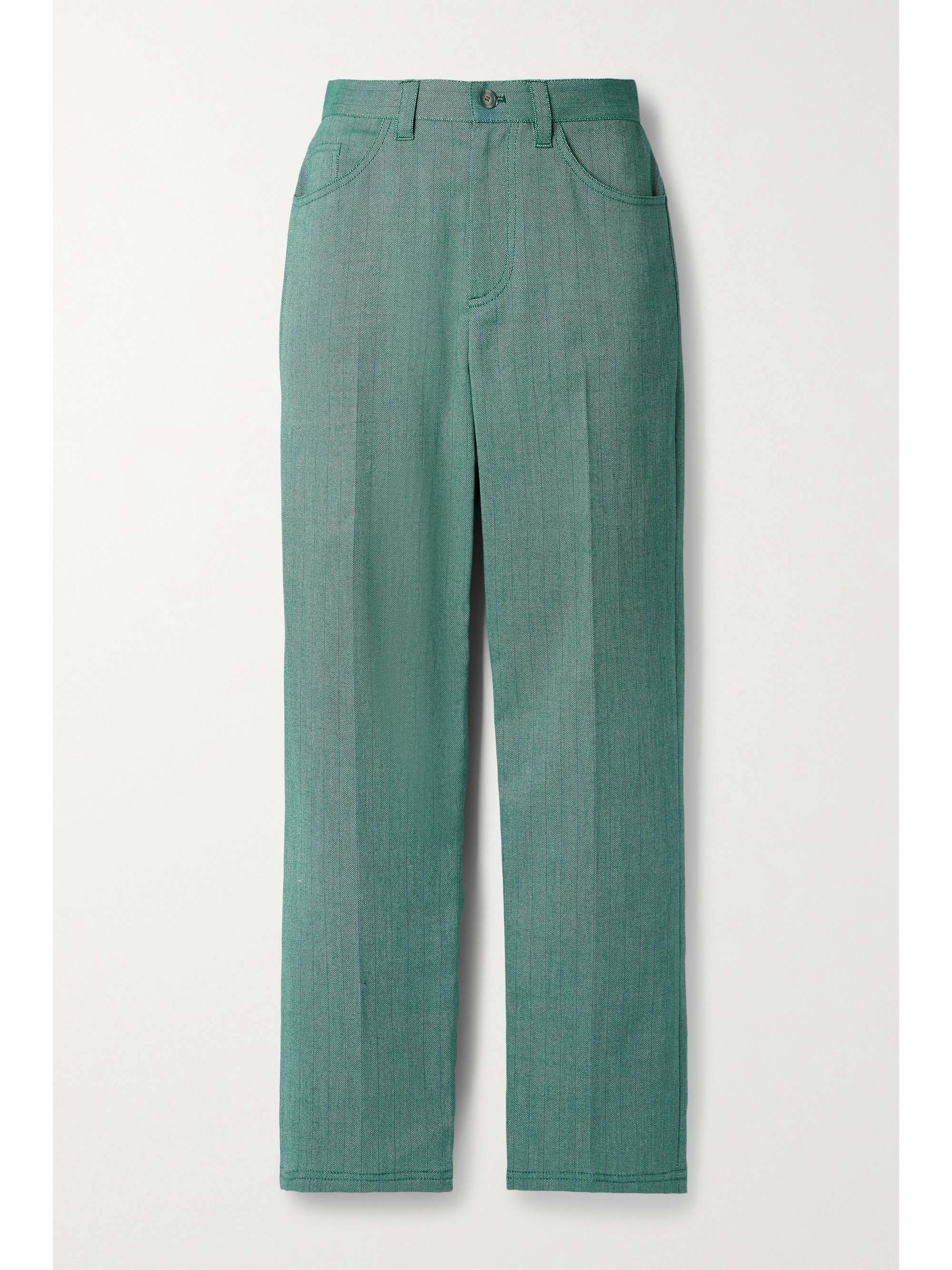 Green Pinstriped woven straight-leg 