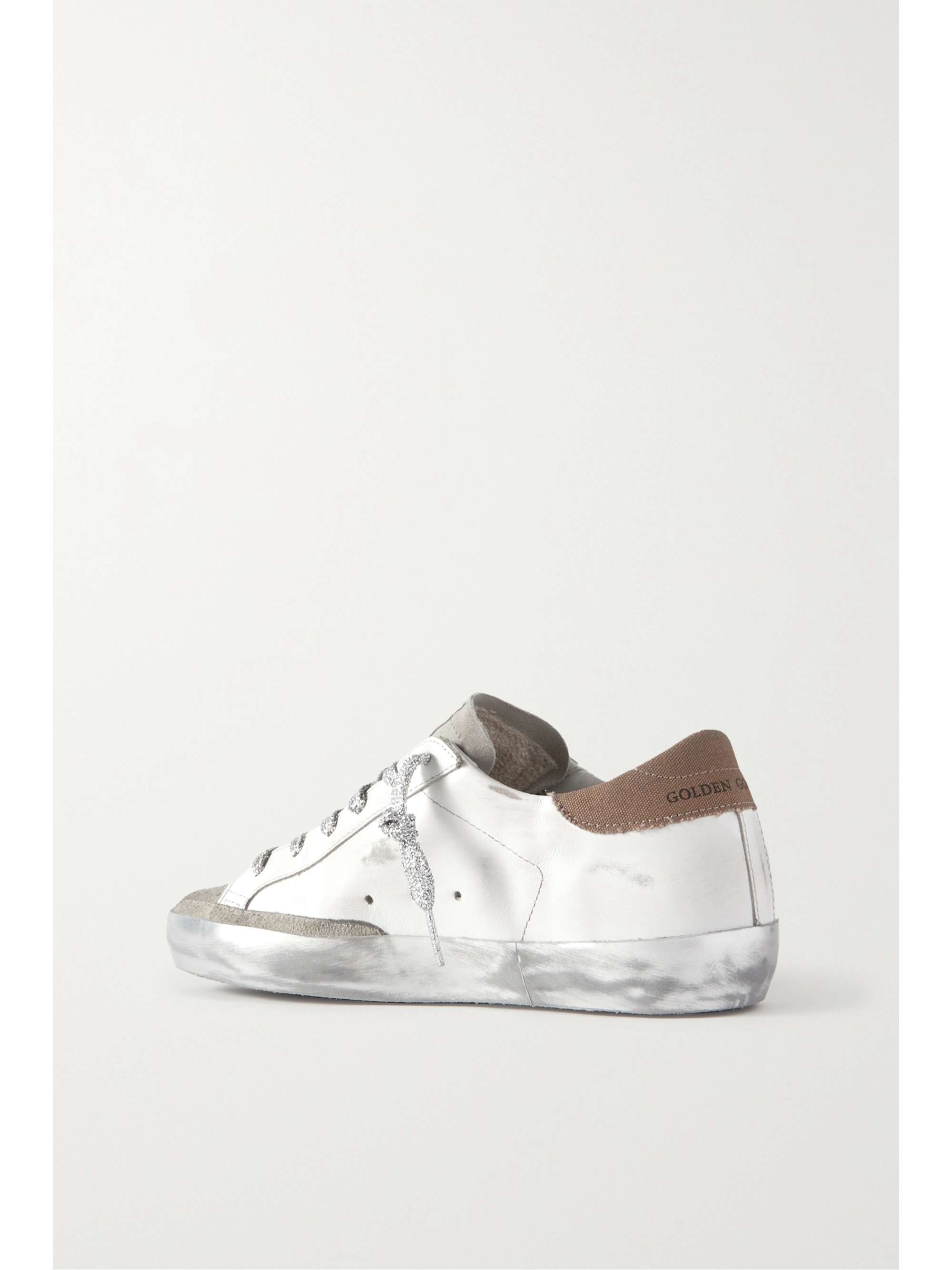 GOLDEN GOOSE Superstar distressed suede and canvas-trimmed leather sneakers