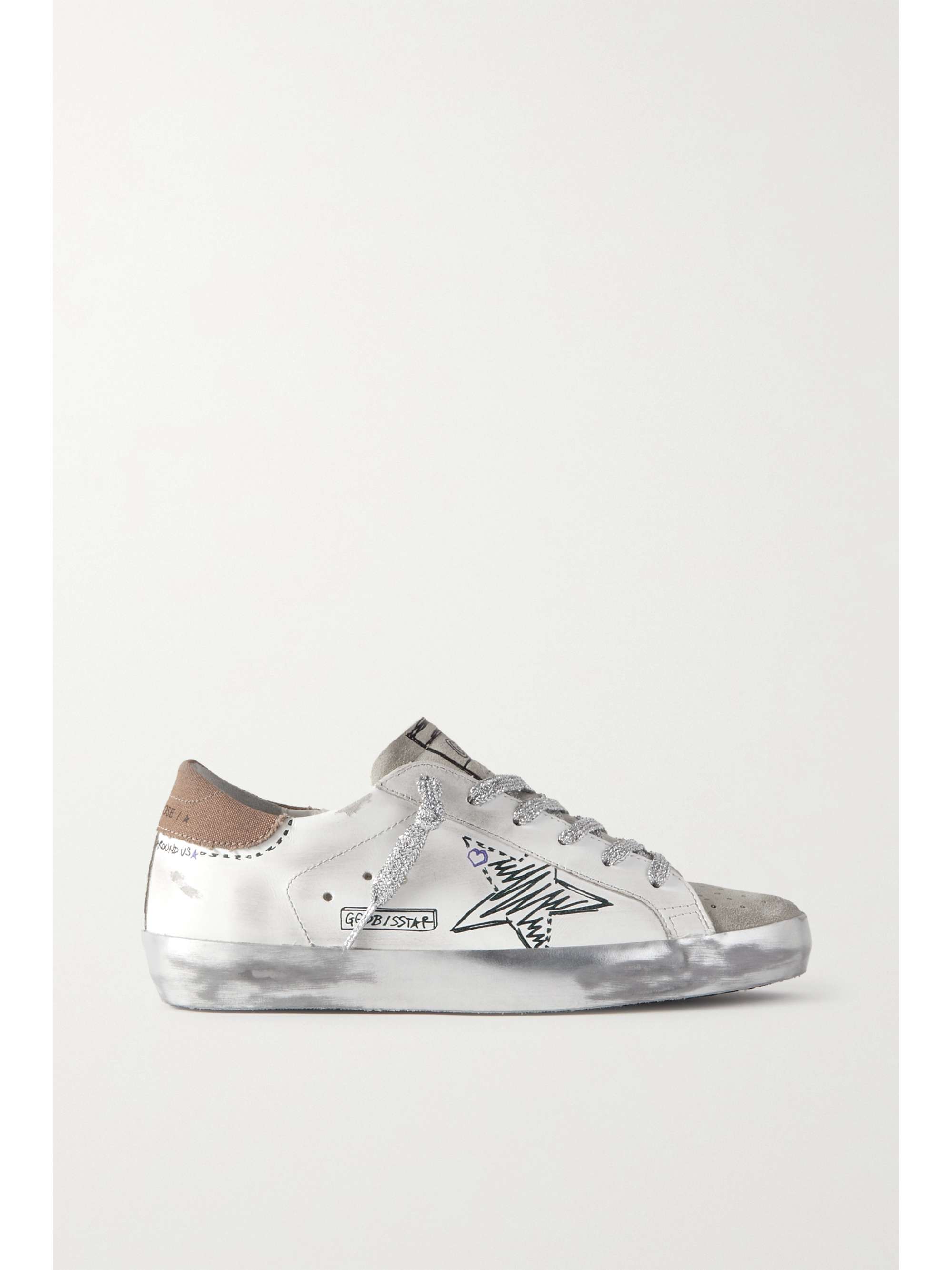 GOLDEN GOOSE Superstar distressed suede and canvas-trimmed leather sneakers