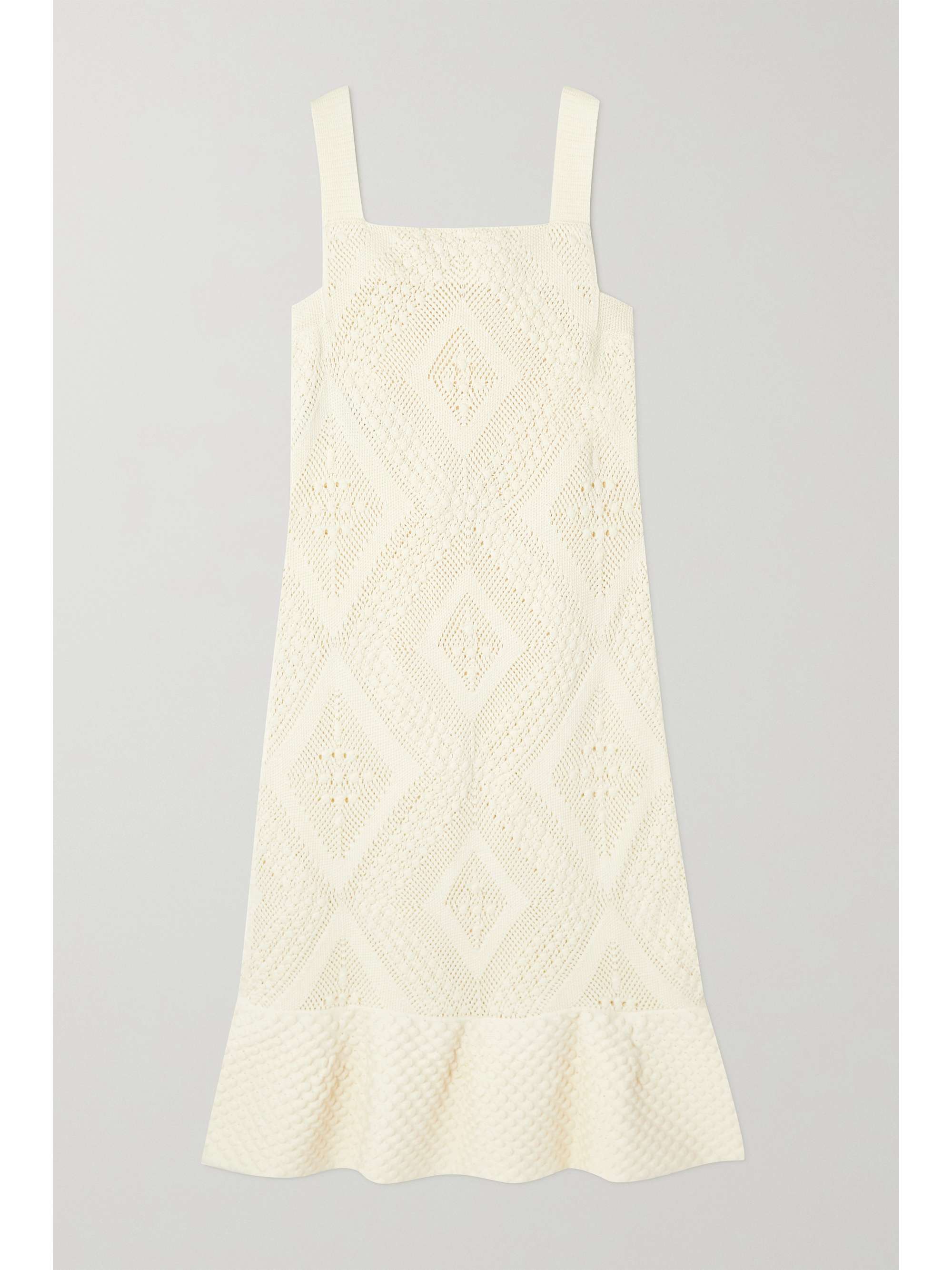 Cream Crochet-knit cotton-blend midi 
