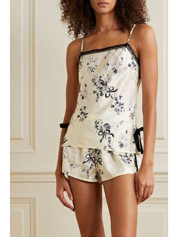 MORGAN LANE Bonnie Martine lace-trimmed floral-print satin-jacquard pajama set