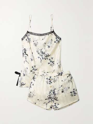MORGAN LANE Bonnie Martine lace-trimmed floral-print satin-jacquard pajama set