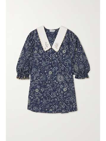 RIXO Alya embroidered printed cotton-poplin nightdress