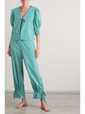 RIXO Odessa tie-detailed printed cotton-poplin pajama set