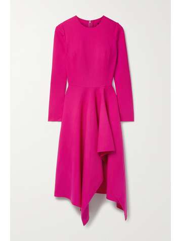 OSCAR DE LA RENTA Asymmetric draped wool-blend midi dress