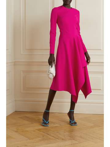 OSCAR DE LA RENTA Asymmetric draped wool-blend midi dress