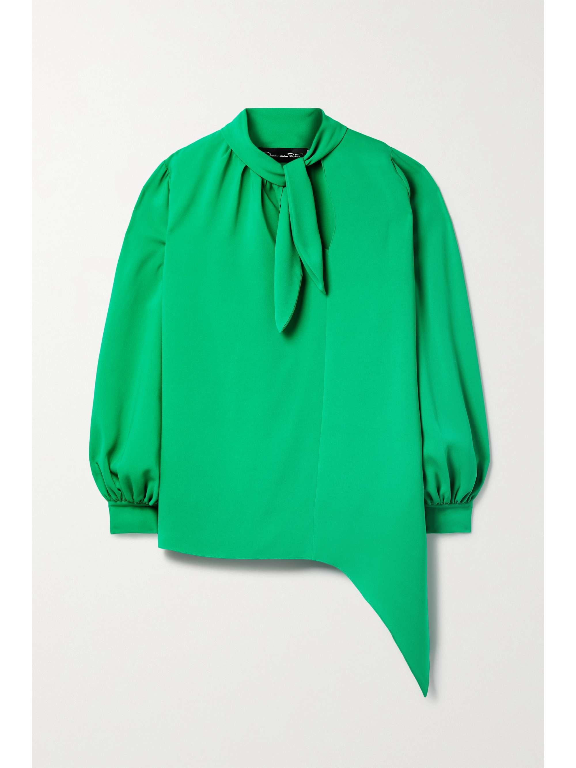 Green Asymmetric tie-neck stretch-silk 
