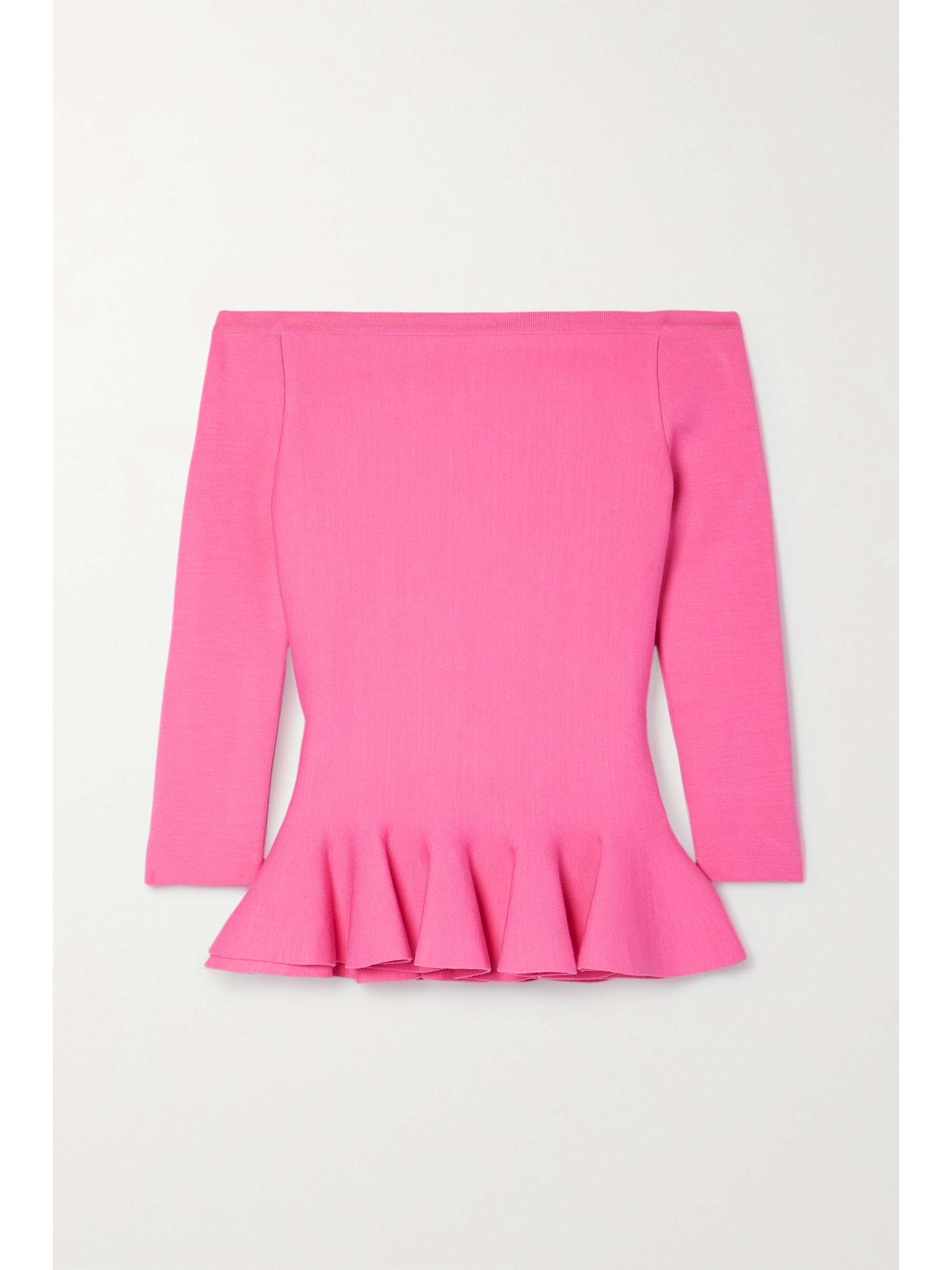 Pink Off-the-shoulder knitted peplum 