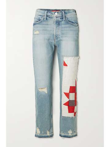 MOTHER + NET SUSTAIN + Carolyn Murphy The Tomcat distressed patchwork high-rise straight-leg jeans