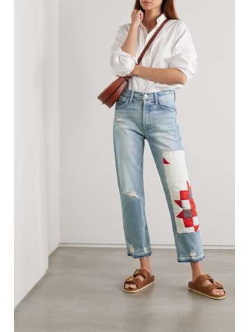 MOTHER + NET SUSTAIN + Carolyn Murphy The Tomcat distressed patchwork high-rise straight-leg jeans
