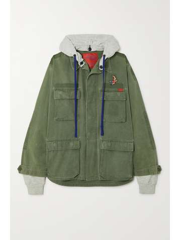 MOTHER + NET SUSTAIN + Carolyn Murphy hooded embroidered cotton-ripstop and jersey jacket