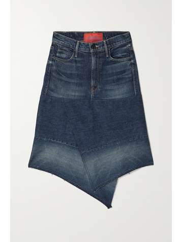MOTHER + NET SUSTAIN + Carolyn Murphy The Knee Step asymmetrischer Jeansrock in Distressed- und Patchwork-Optik