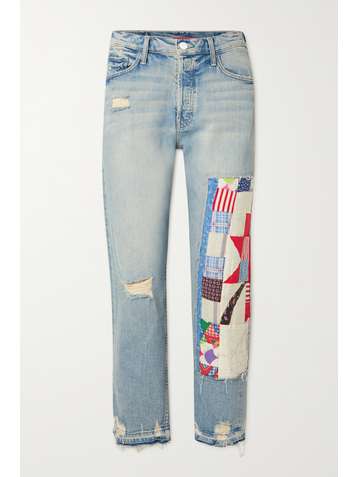 MOTHER + NET SUSTAIN + Carolyn Murphy The Tomcat distressed patchwork high-rise straight-leg jeans