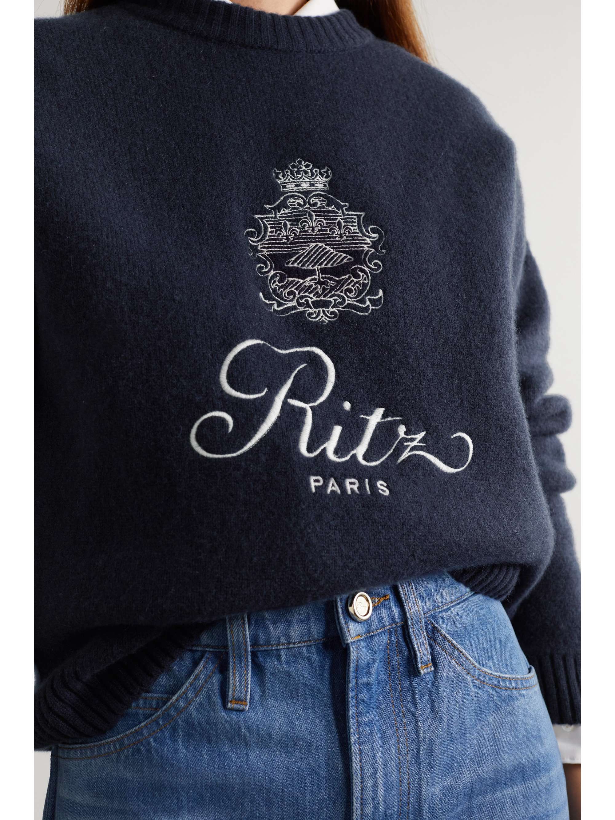 FRAME + Ritz Paris embroidered cashmere sweater