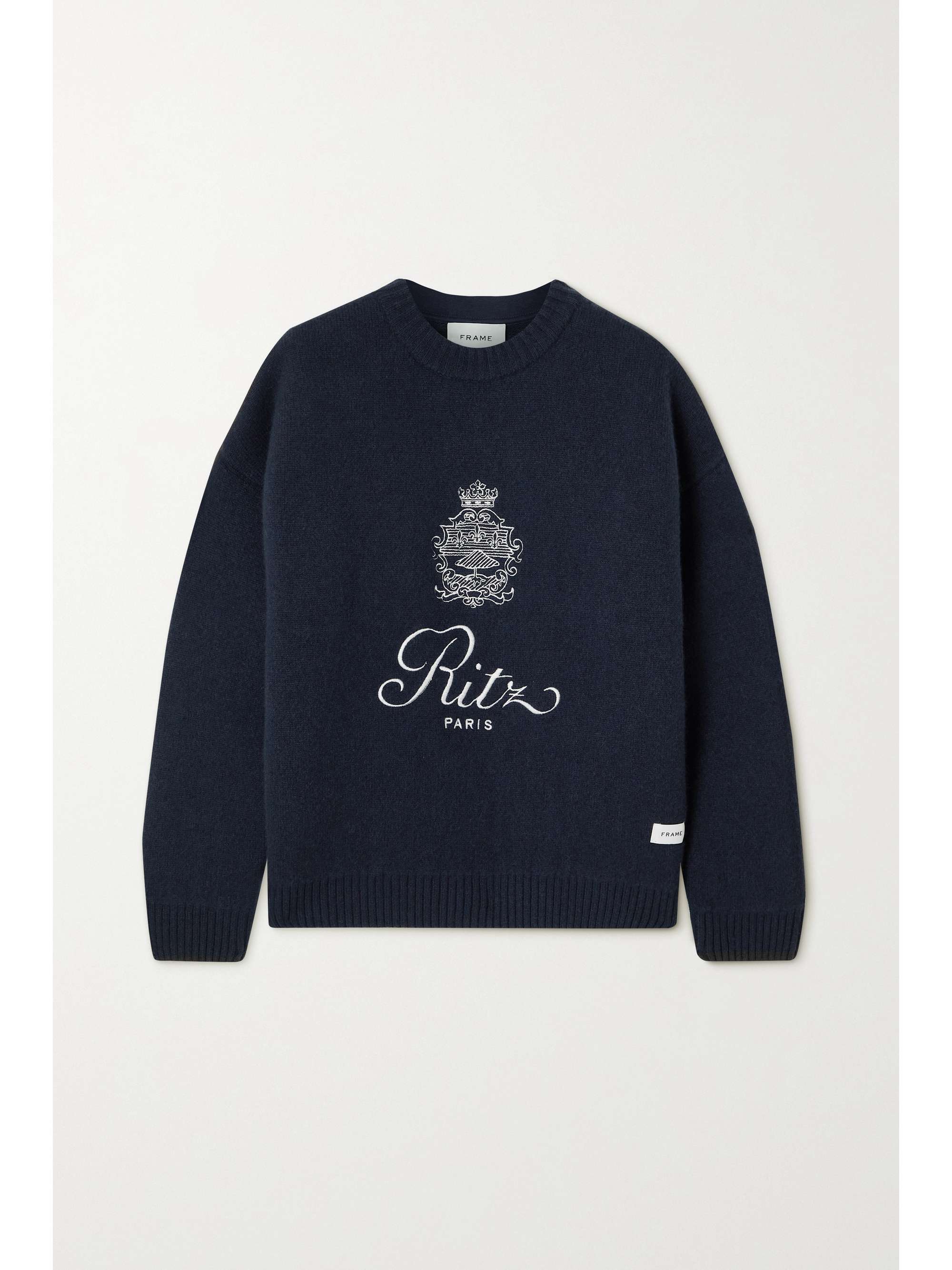 FRAME + Ritz Paris embroidered cashmere sweater