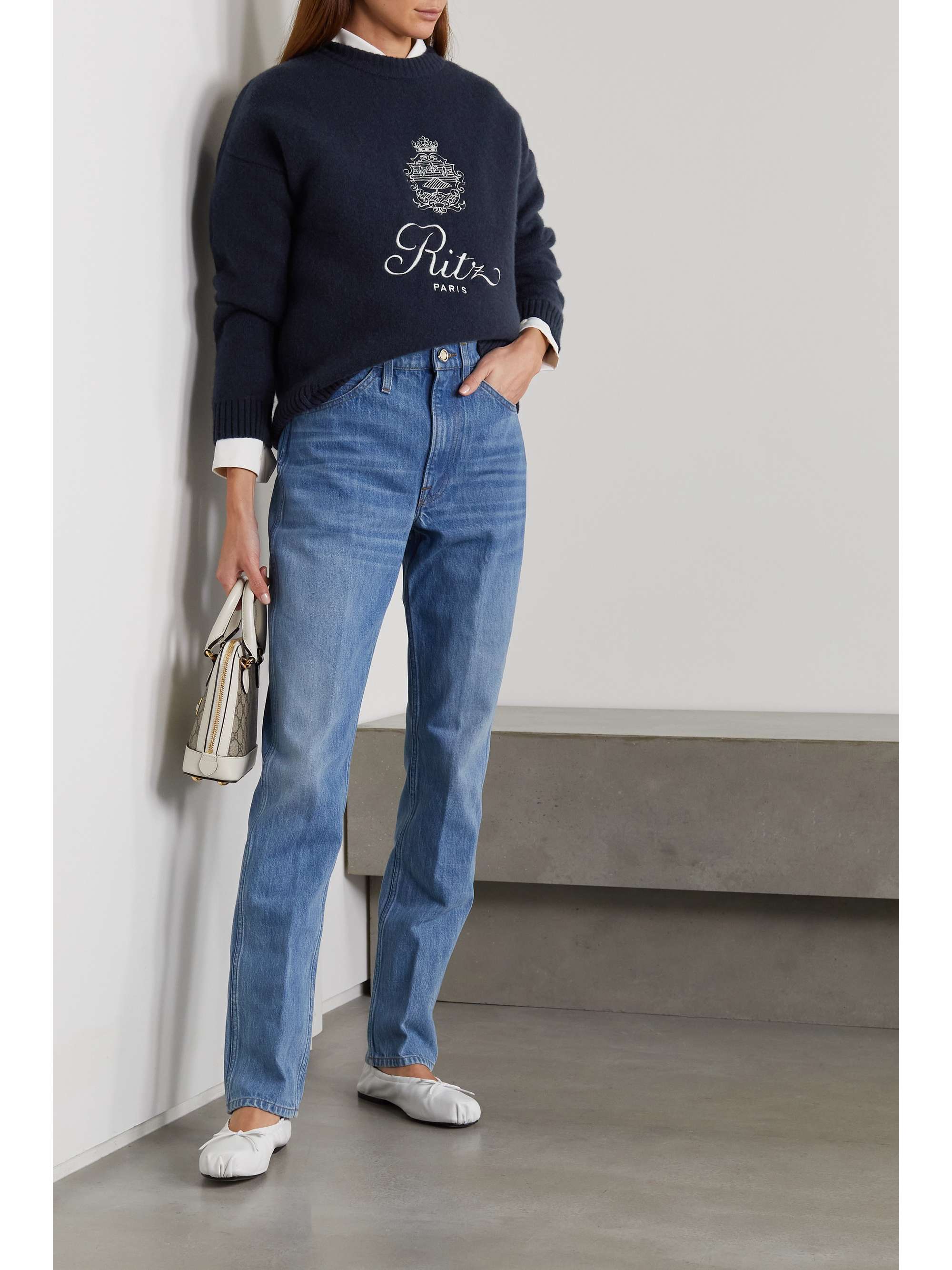 FRAME + Ritz Paris embroidered cashmere sweater