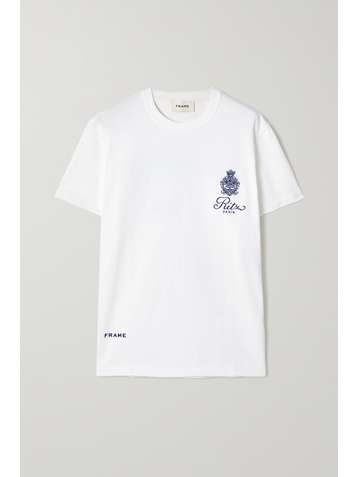 FRAME + Ritz Paris embroidered cotton-jersey T-shirt