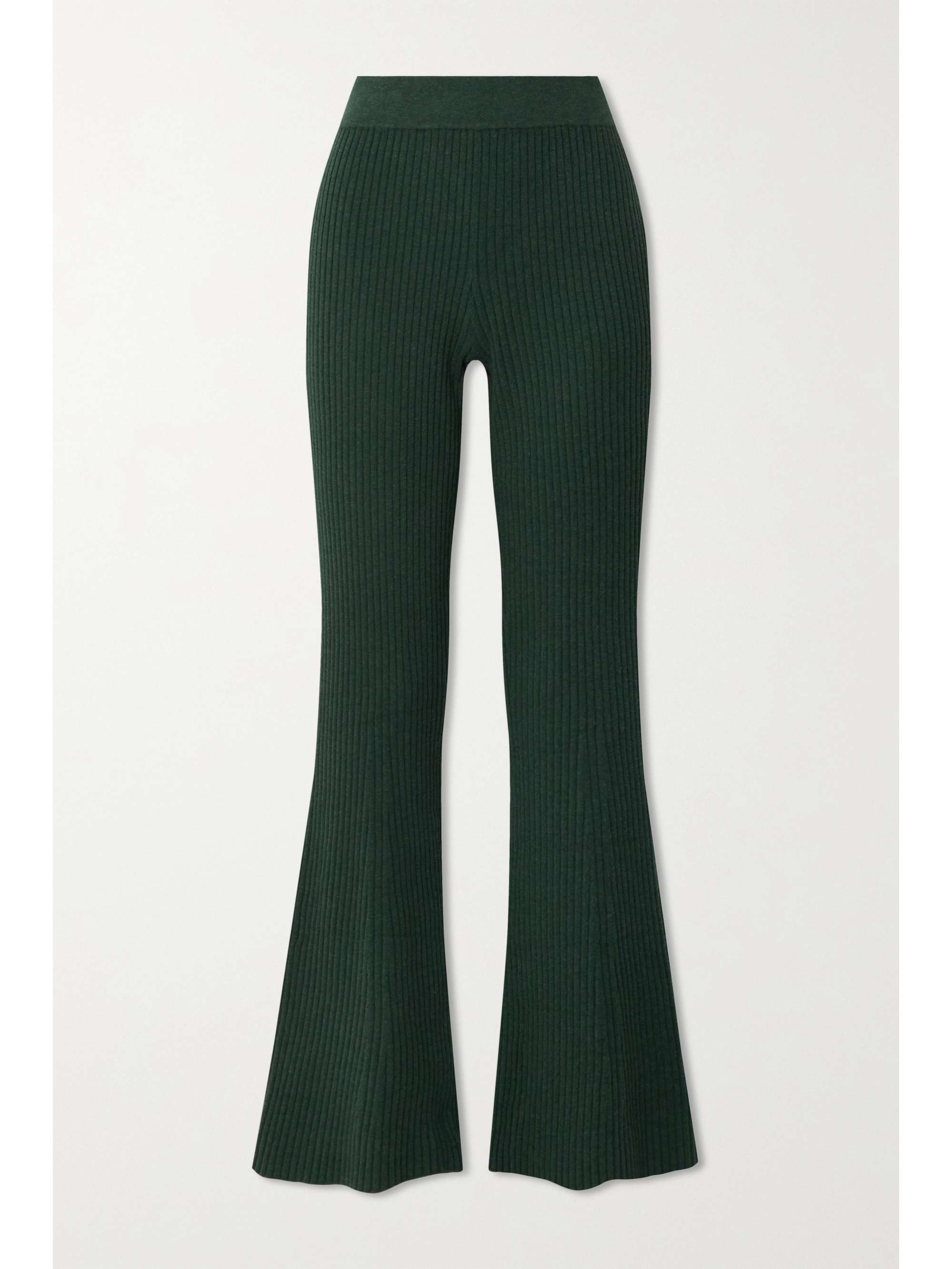 Green Ribbed-knit flared pants | THE 