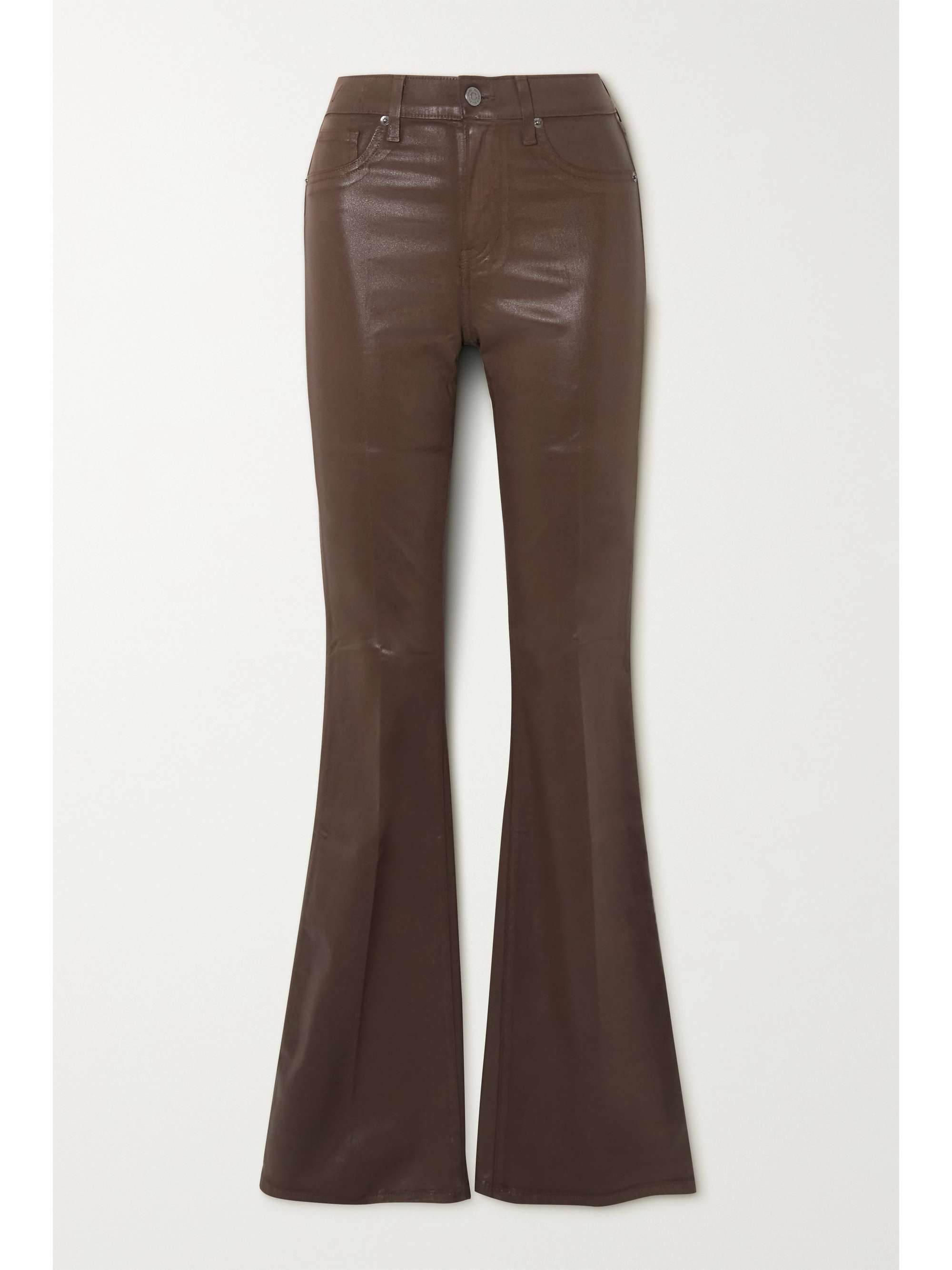 Brown Beverly coated stretch-denim 