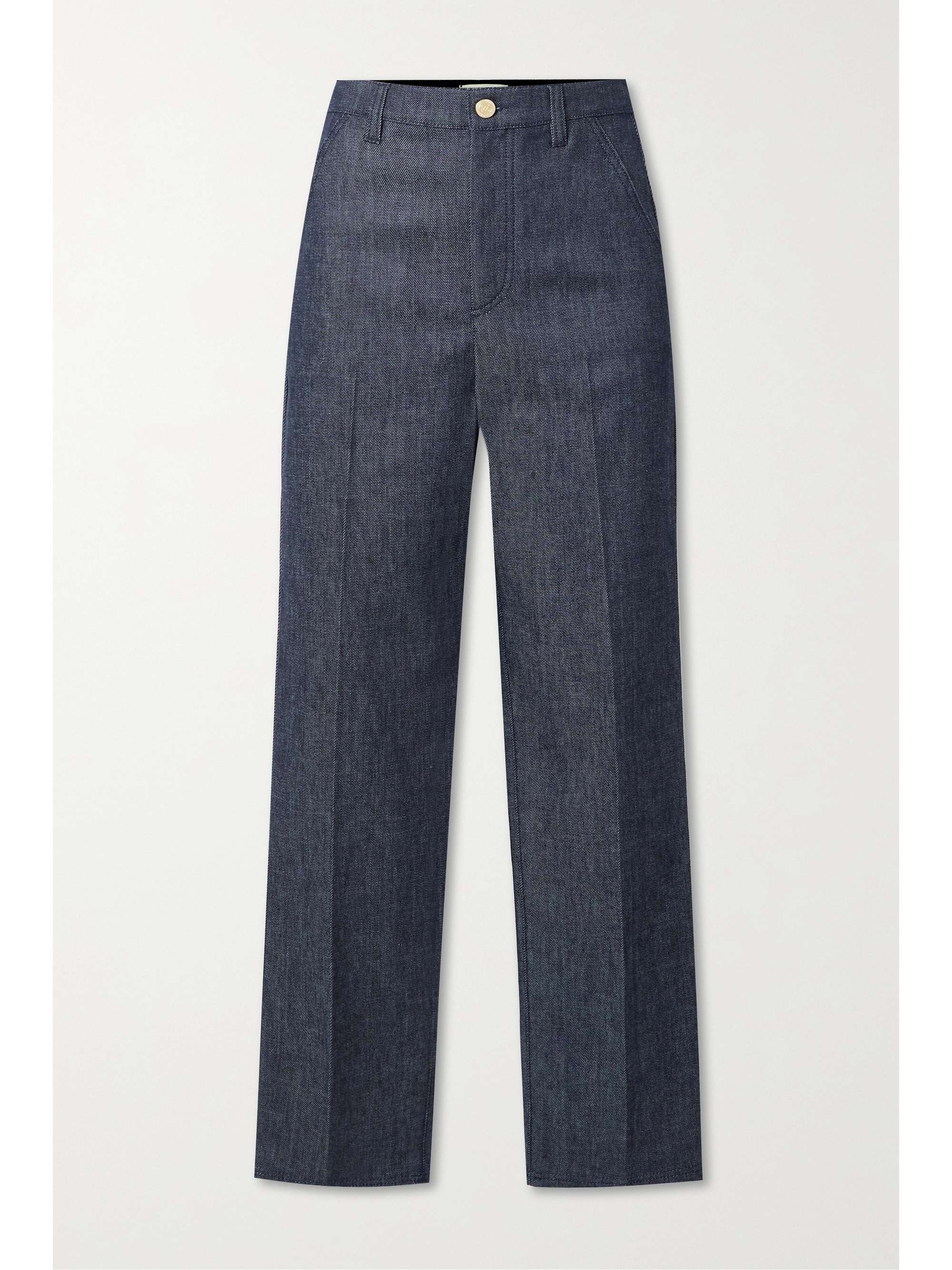 Navy Velvet-trimmed high-rise straight-leg jeans | FENDI | NET-A-PORTER