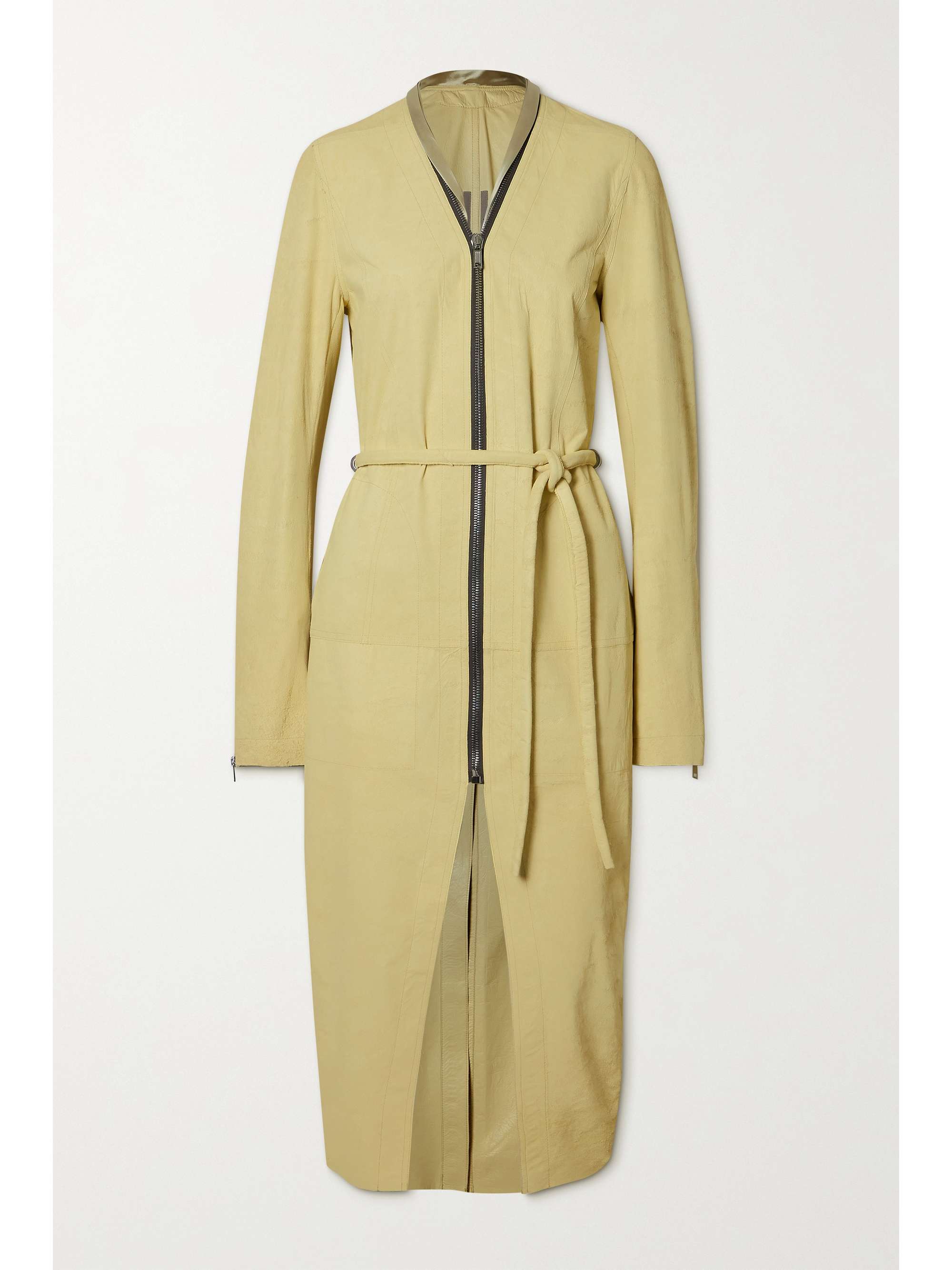 Klaus belted distressed leather coat