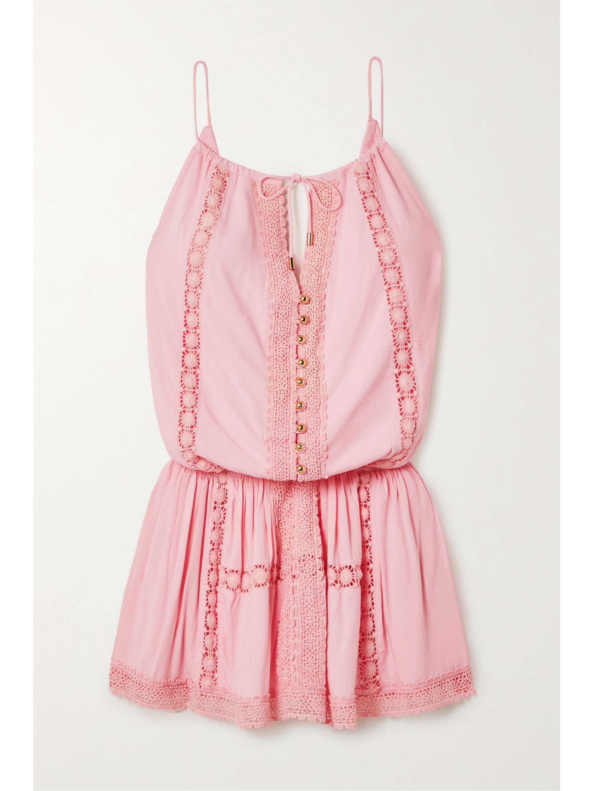 lace-trimmed voile mini dress 
