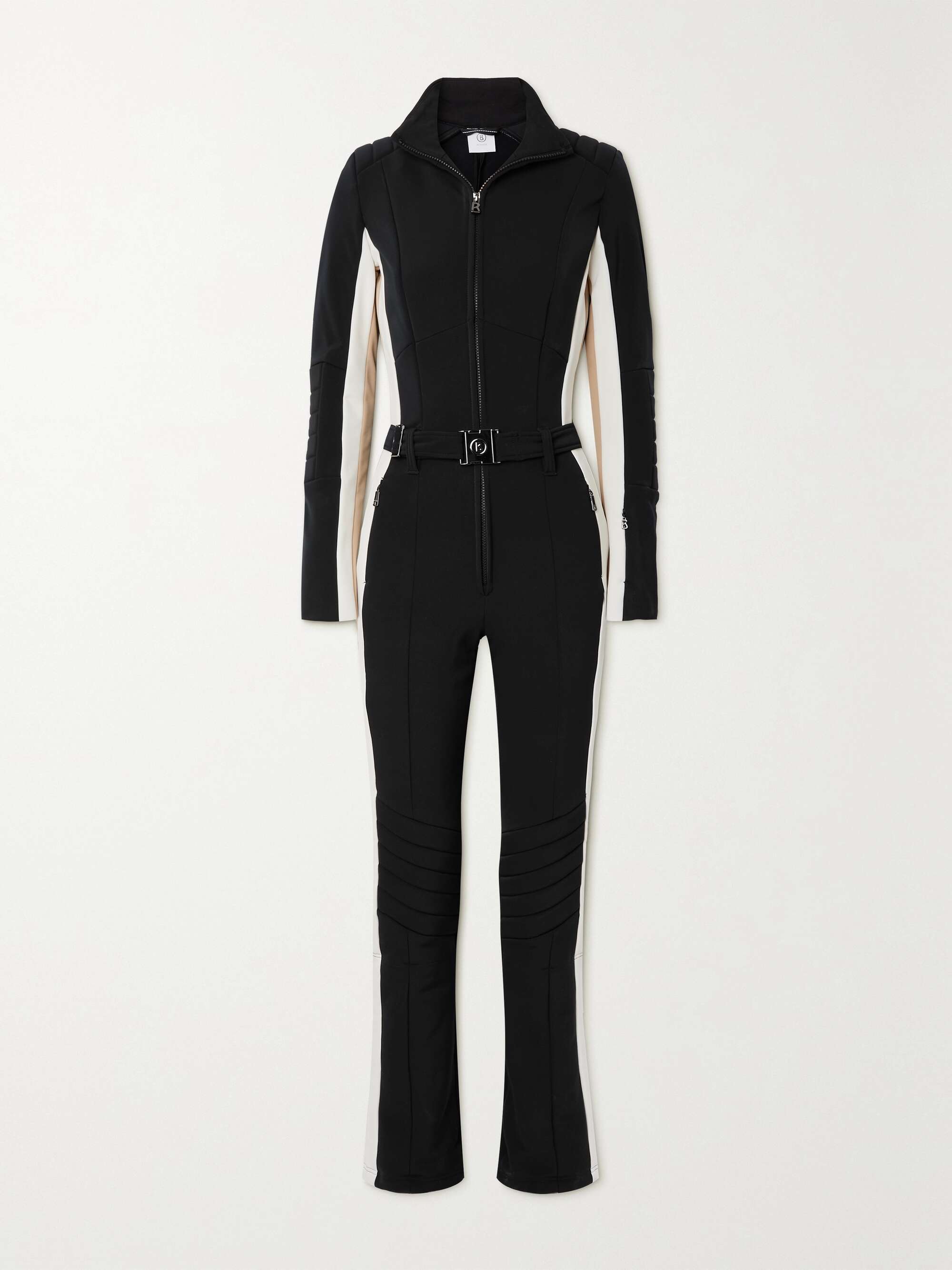 Black Talisha belted striped stretch 