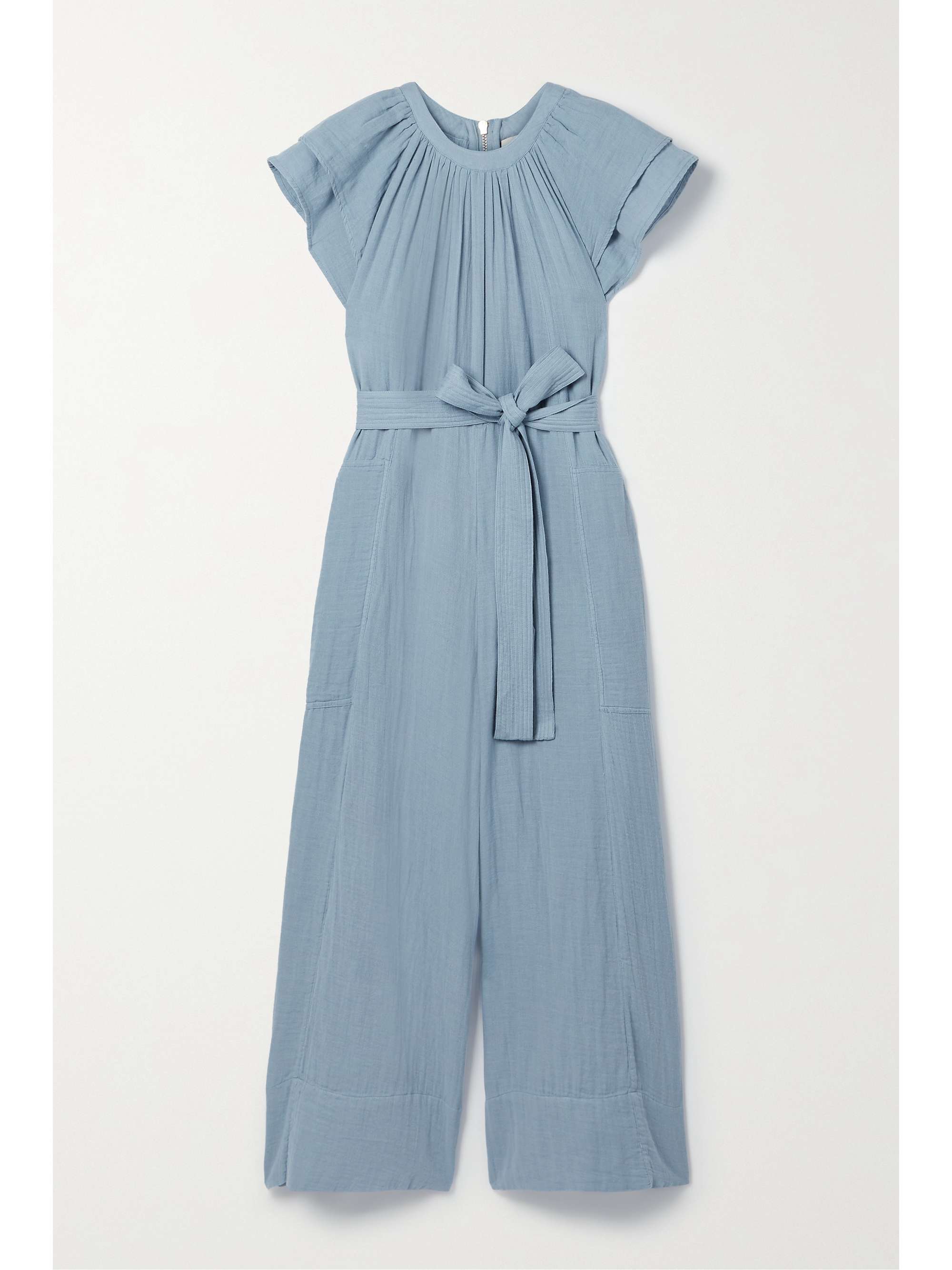 Blue Calypso belted cotton-gauze 