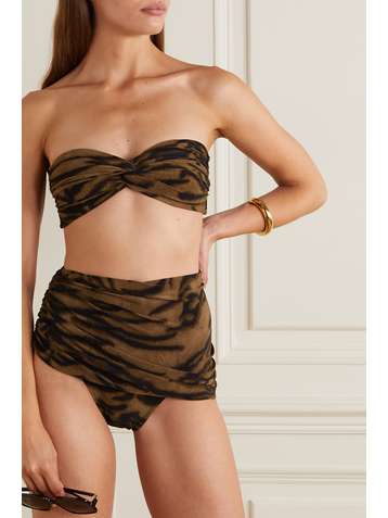 NORMA KAMALI Diana ruched tiger-print bikini briefs