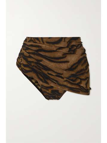 NORMA KAMALI Diana ruched tiger-print bikini briefs