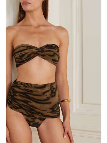 NORMA KAMALI Johnny D ruched tiger-print bandeau bikini top