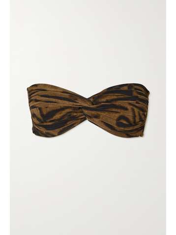 NORMA KAMALI Johnny D ruched tiger-print bandeau bikini top