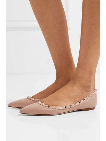 VALENTINO Valentino Garavani Rockstud textured-leather point-toe flats