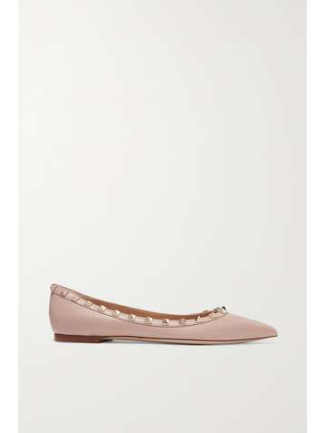 VALENTINO Valentino Garavani Rockstud textured-leather point-toe flats