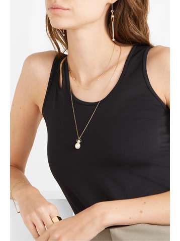 STONE AND STRAND Initial 14-karat gold pearl necklace