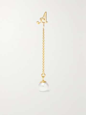 STONE AND STRAND Alphabet 14-karat gold pearl single earring