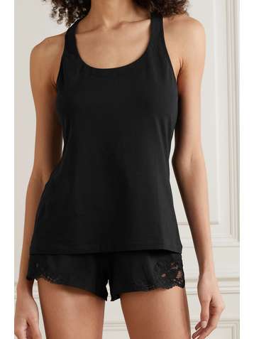 LA PERLA Souple lace-trimmed stretch-cotton jersey pajama top