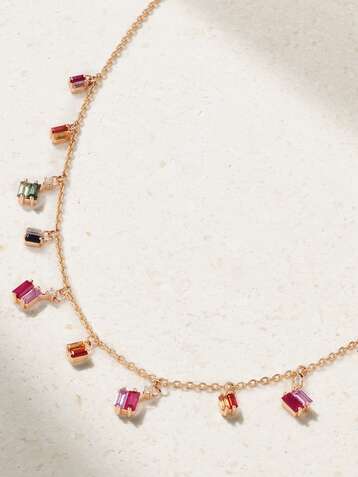 SUZANNE KALAN 18-karat rose gold, sapphire and diamond necklace