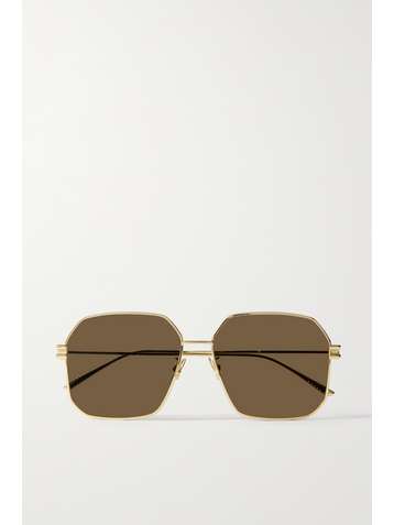 BOTTEGA VENETA Hexagon-frame gold-tone sunglasses