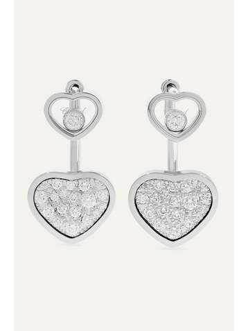 CHOPARD Happy Hearts 18-karat white gold diamond earrings