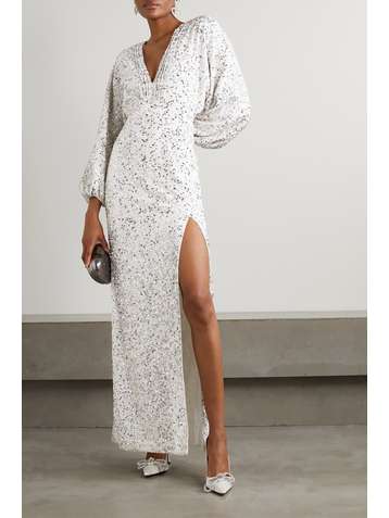 RETROFÊTE Robe longue en mousseline à sequins Camille