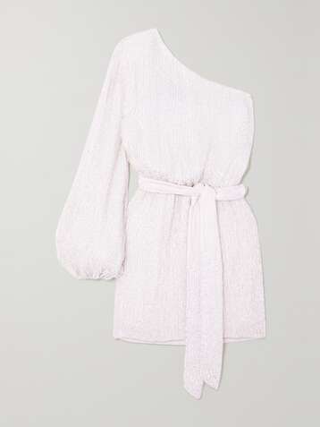 RETROFÊTE Bridgette one-shoulder velvet-trimmed sequined chiffon mini dress
