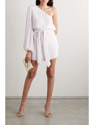 RETROFÊTE Bridgette one-shoulder velvet-trimmed sequined chiffon mini dress