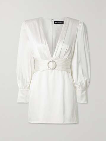 RETROFÊTE Nicole crystal-embellished stretch-silk satin mini dress