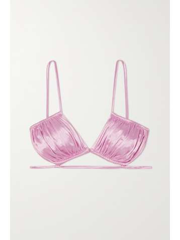ISA BOULDER Sculpture cutout ruched stretch-satin underwired bikini top