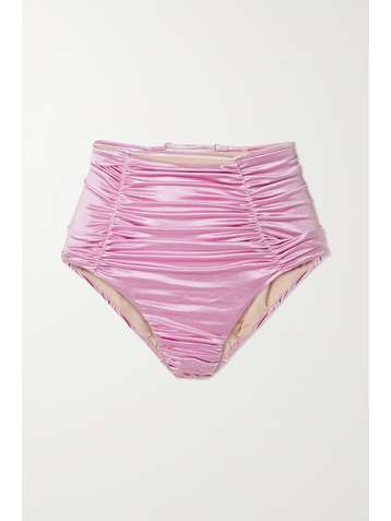 ISA BOULDER Sculpture cutout ruched stretch-satin bikini briefs