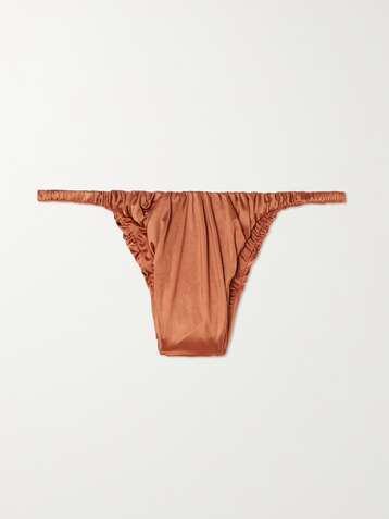 ISA BOULDER Waves ruched stretch-satin bikini briefs