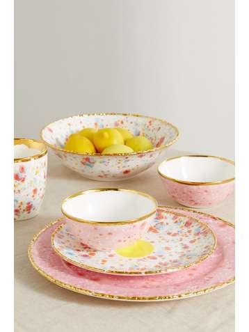 CORALLA MAIURI Piazza Del Popolo set of two gold-plated porcelain fruit bowls