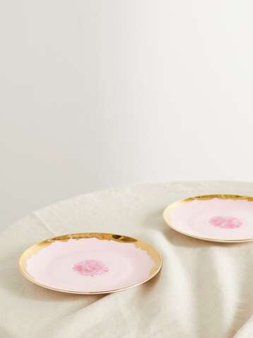 CORALLA MAIURI Piazza Del Popolo set of two gold-plated porcelain dessert plates